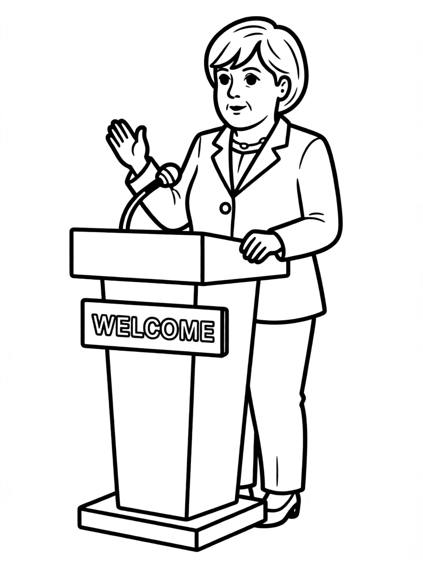 Angela Merkel speaking at a podium.