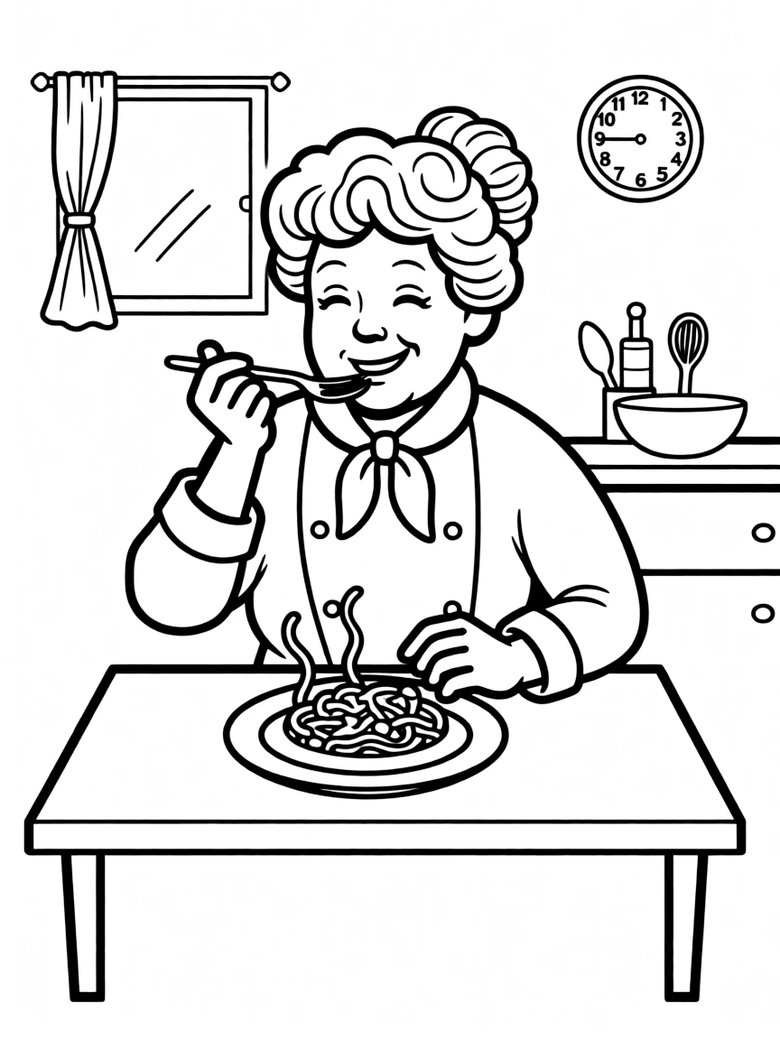 Julia Child tasting a delicious dish.