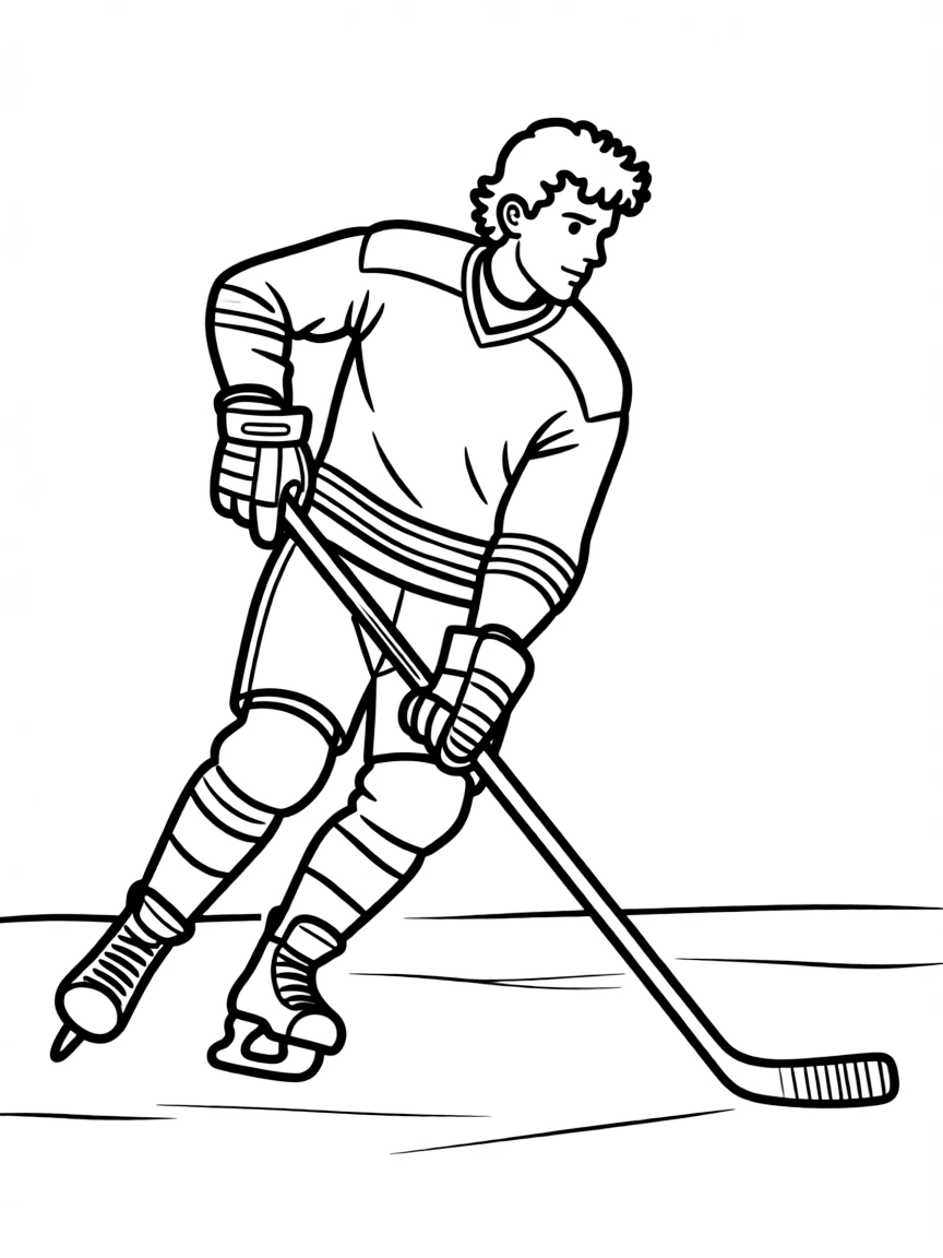 Wayne Gretzky skating with a hockey stick.