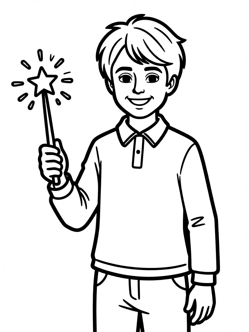 Daniel Radcliffe smiling with a magic wand.