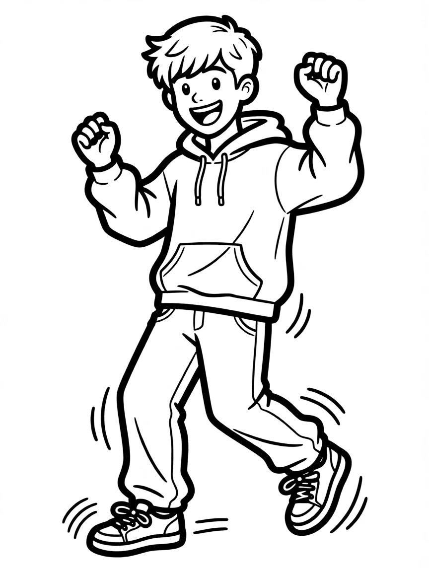 Justin Bieber dancing with a happy face.