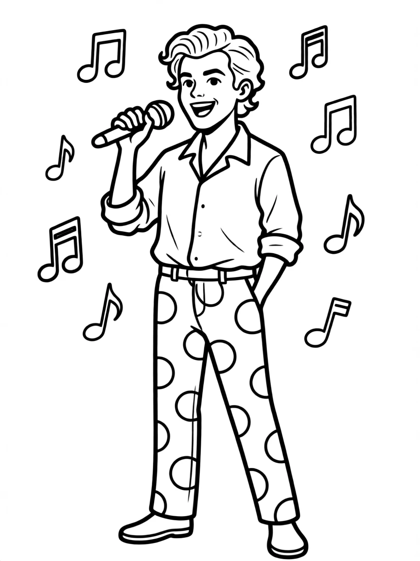 Harry Styles singing with a fun outfit.