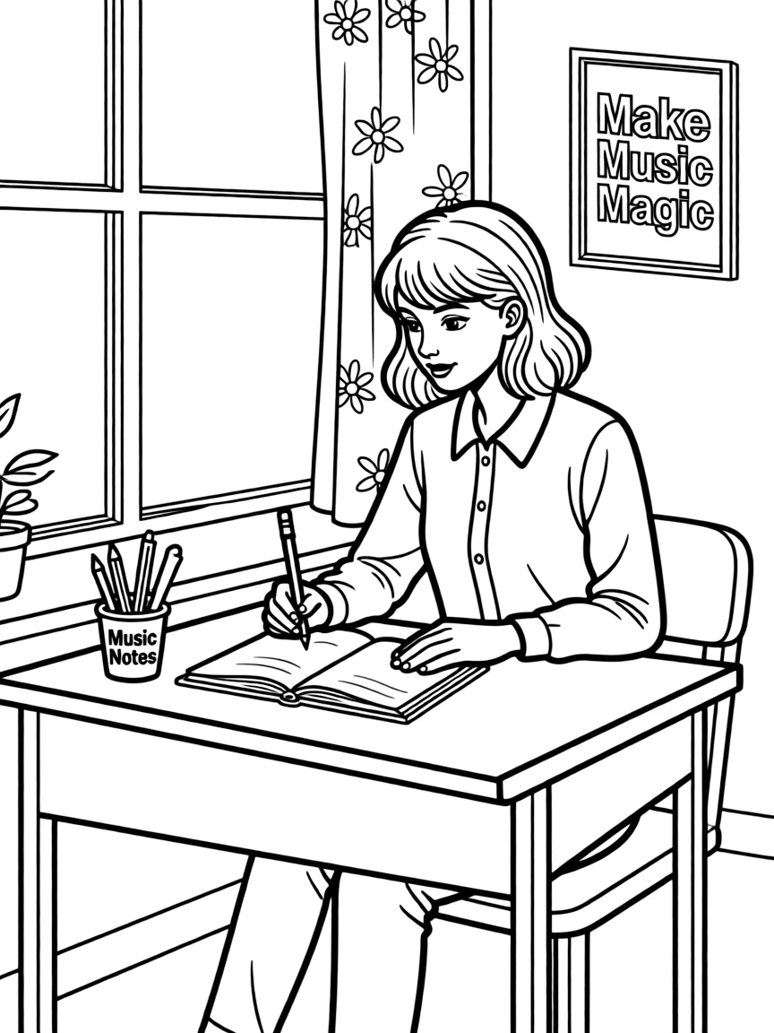 Taylor Swift writing a song.