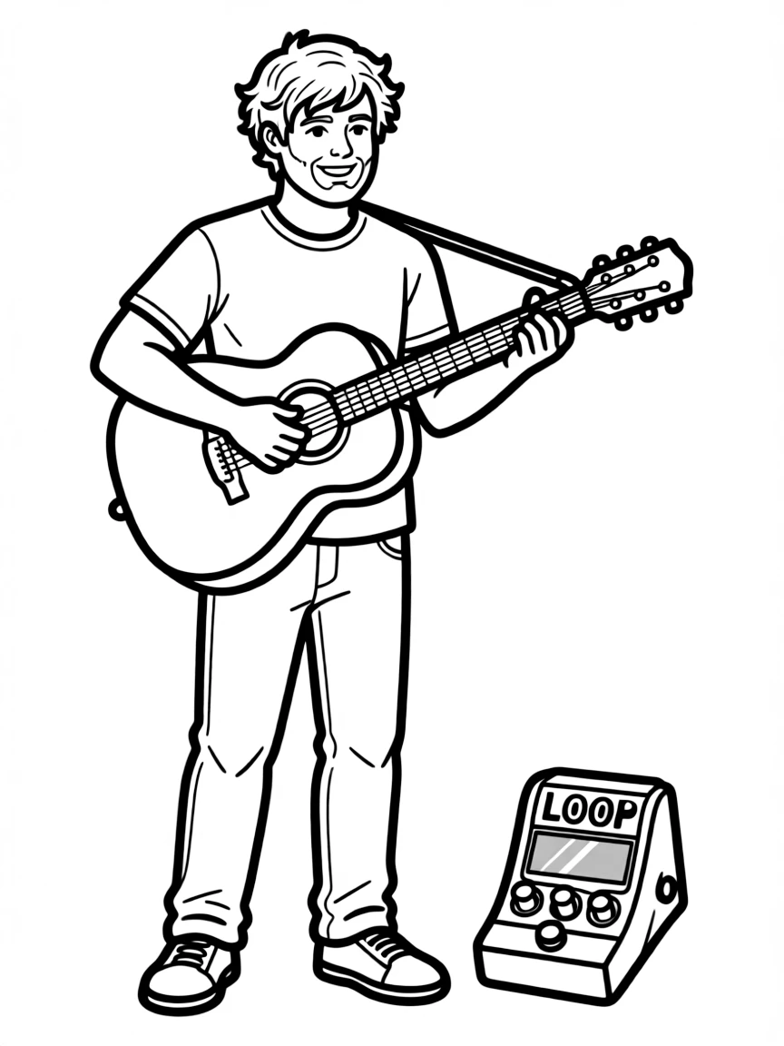 Ed Sheeran with his guitar and a loop pedal.