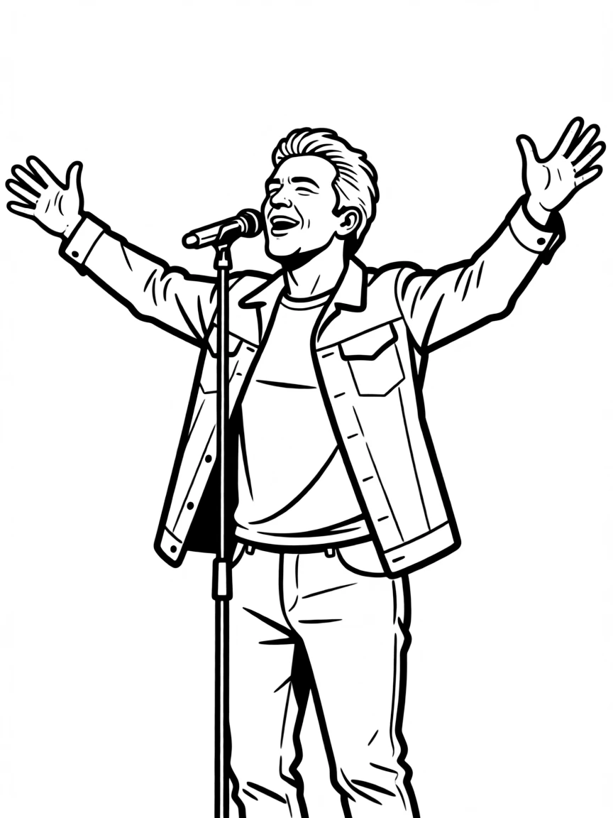 Bono singing with his arms open.
