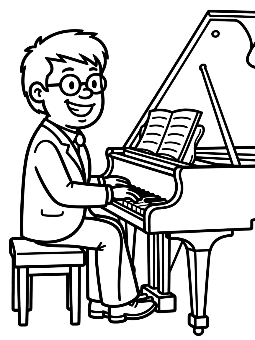 Elton John playing his piano with a big smile.