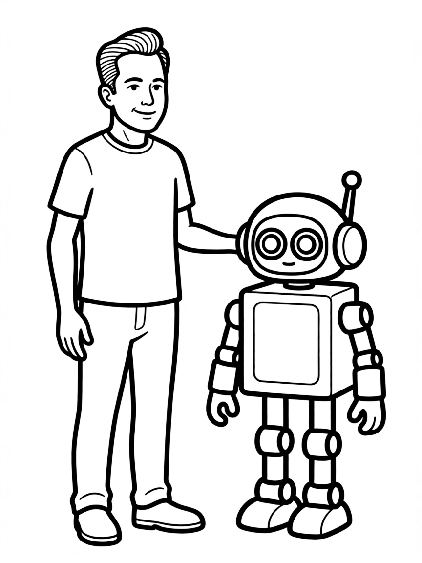 Elon Musk with a small robot.