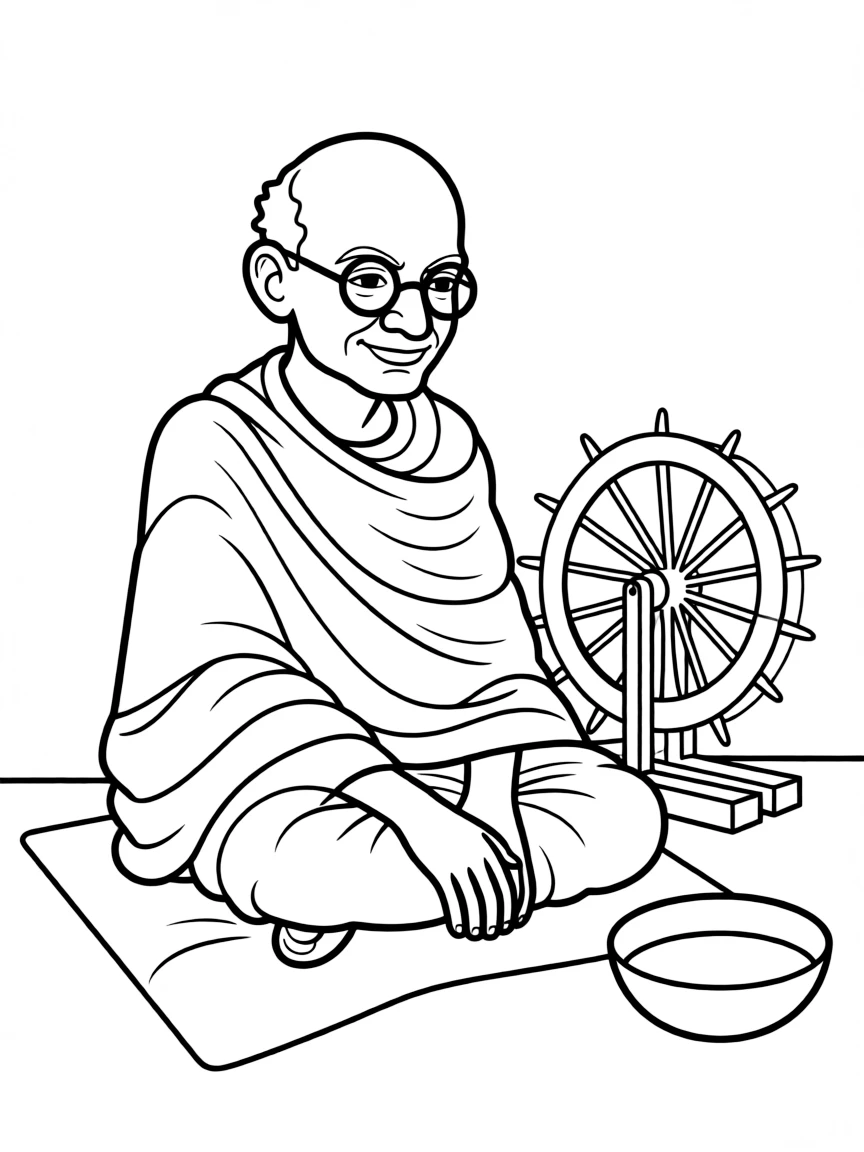 Mahatma Gandhi sitting.