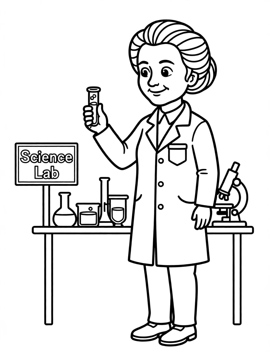 Marie Curie with a test tube.