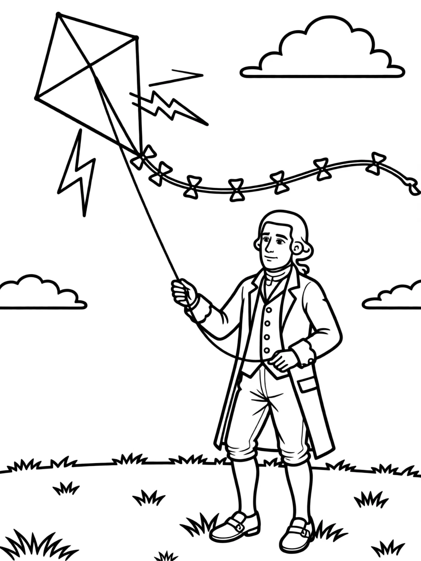 Benjamin Franklin flying a kite.