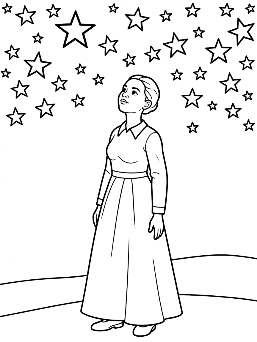 Harriet Tubman looking at stars.