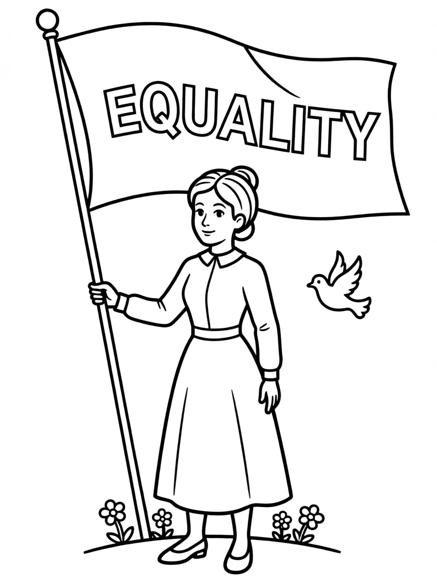 Susan B. Anthony holding a flag.