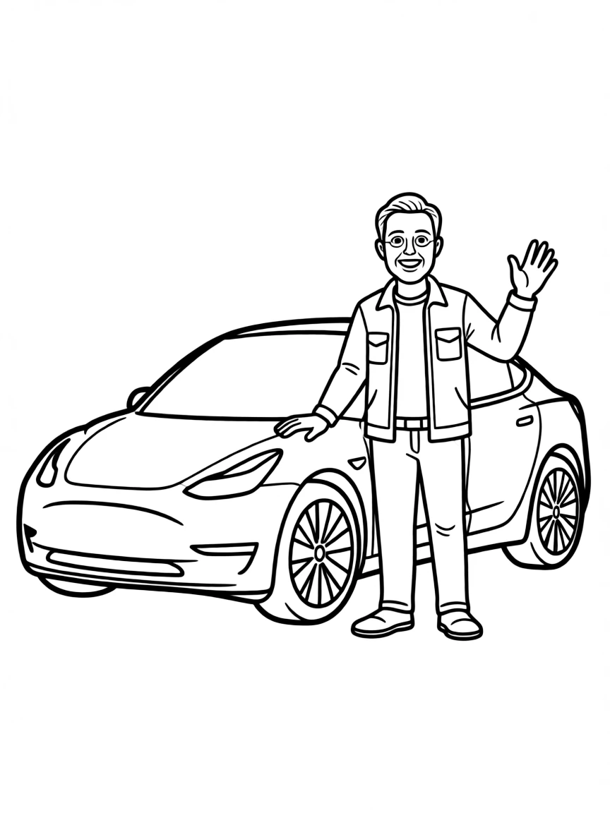 Elon Musk with a car.