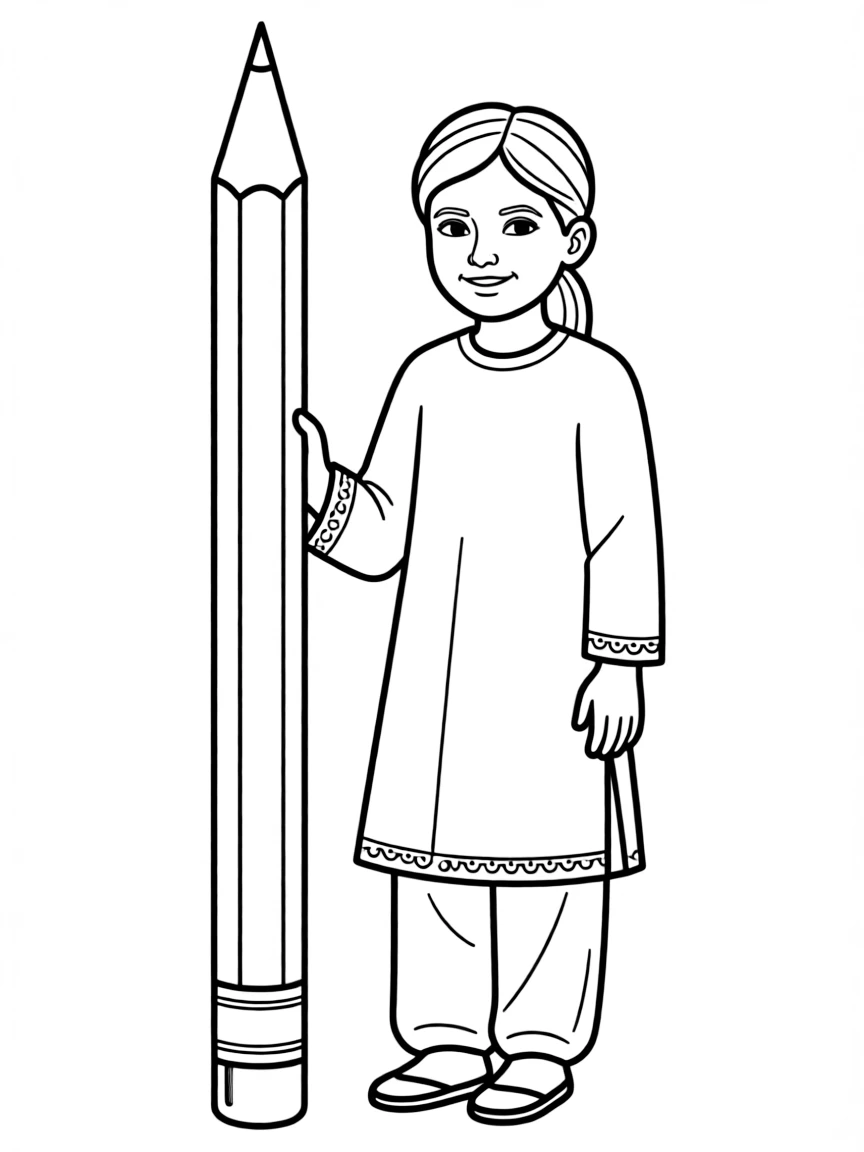 Malala Yousafzai holding a pencil.
