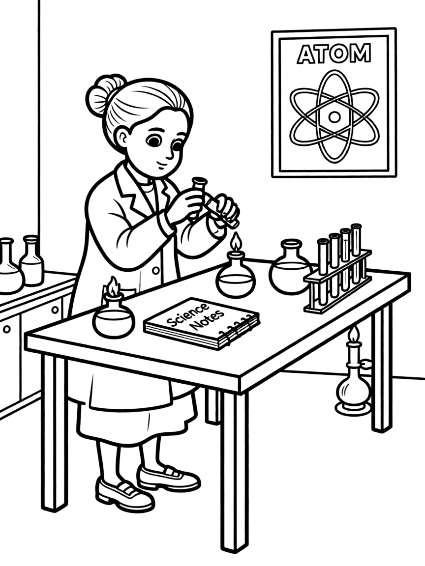 Marie Curie experimenting.