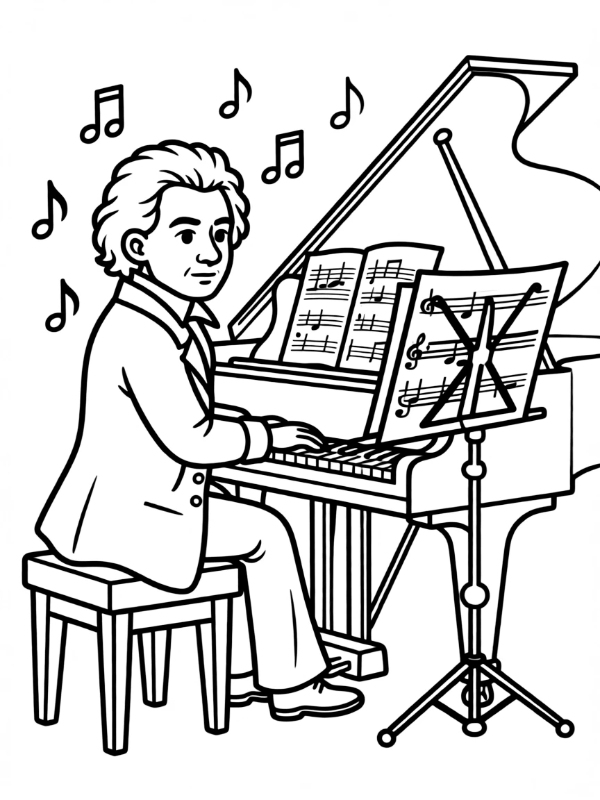 Ludwig van Beethoven with sheet music.