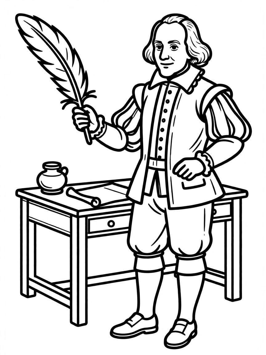 William Shakespeare holding a quill.