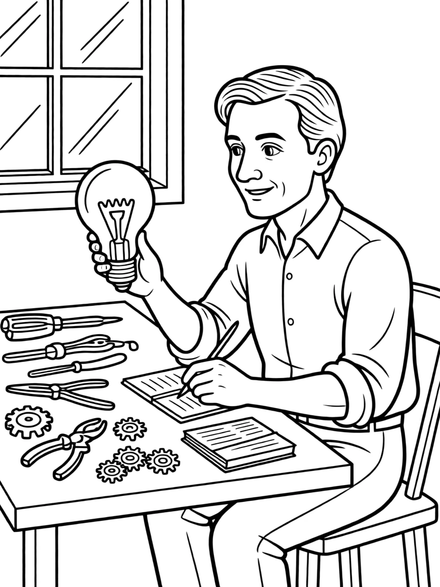 Thomas Edison inventing.