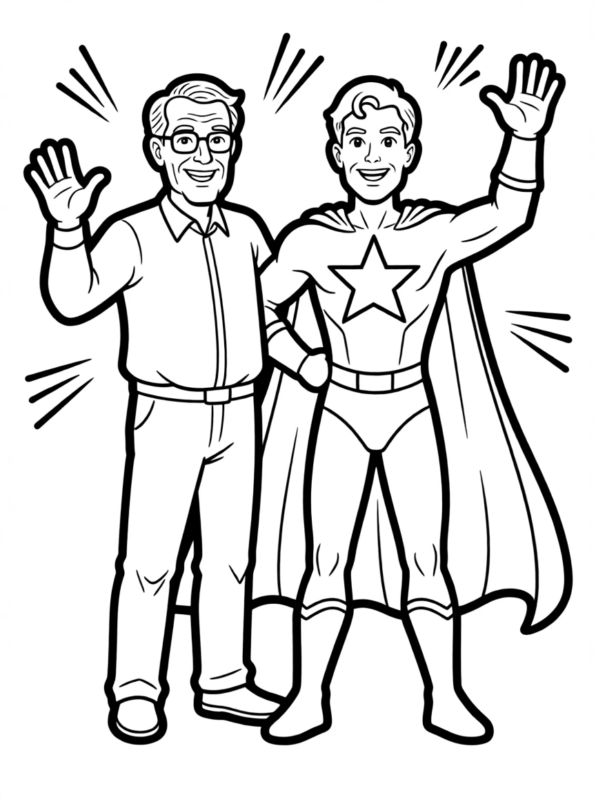 Stan Lee with a superhero.