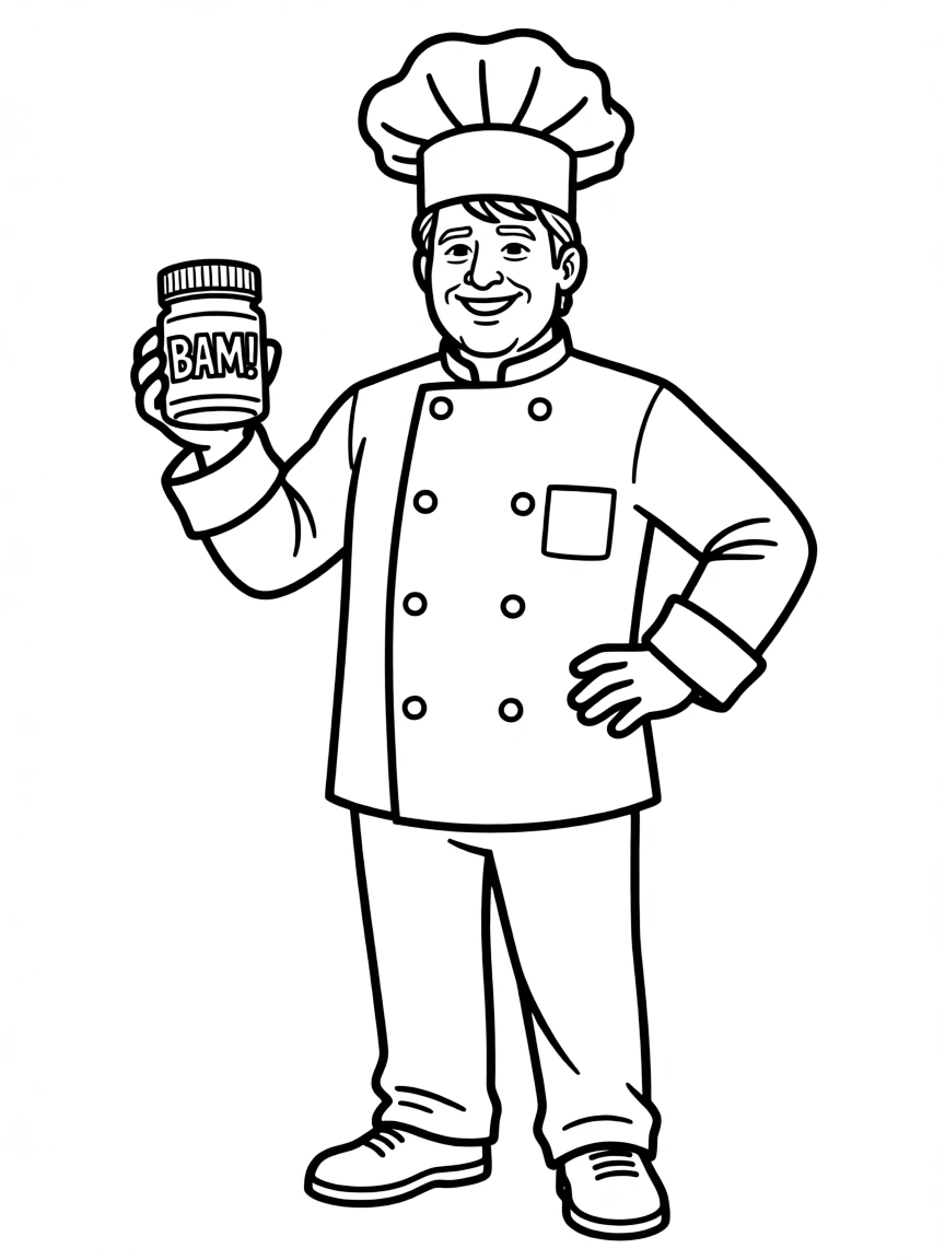 Emeril Lagasse with a spice jar.