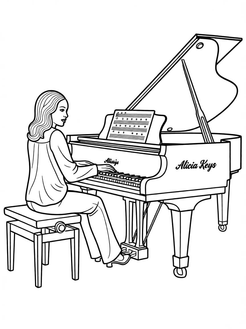 Alicia Keys playing piano.