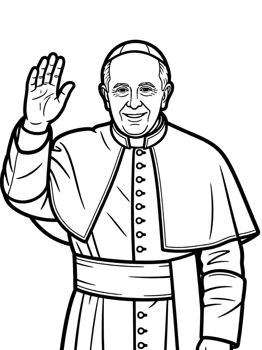 Pope Francis smiling and waving.