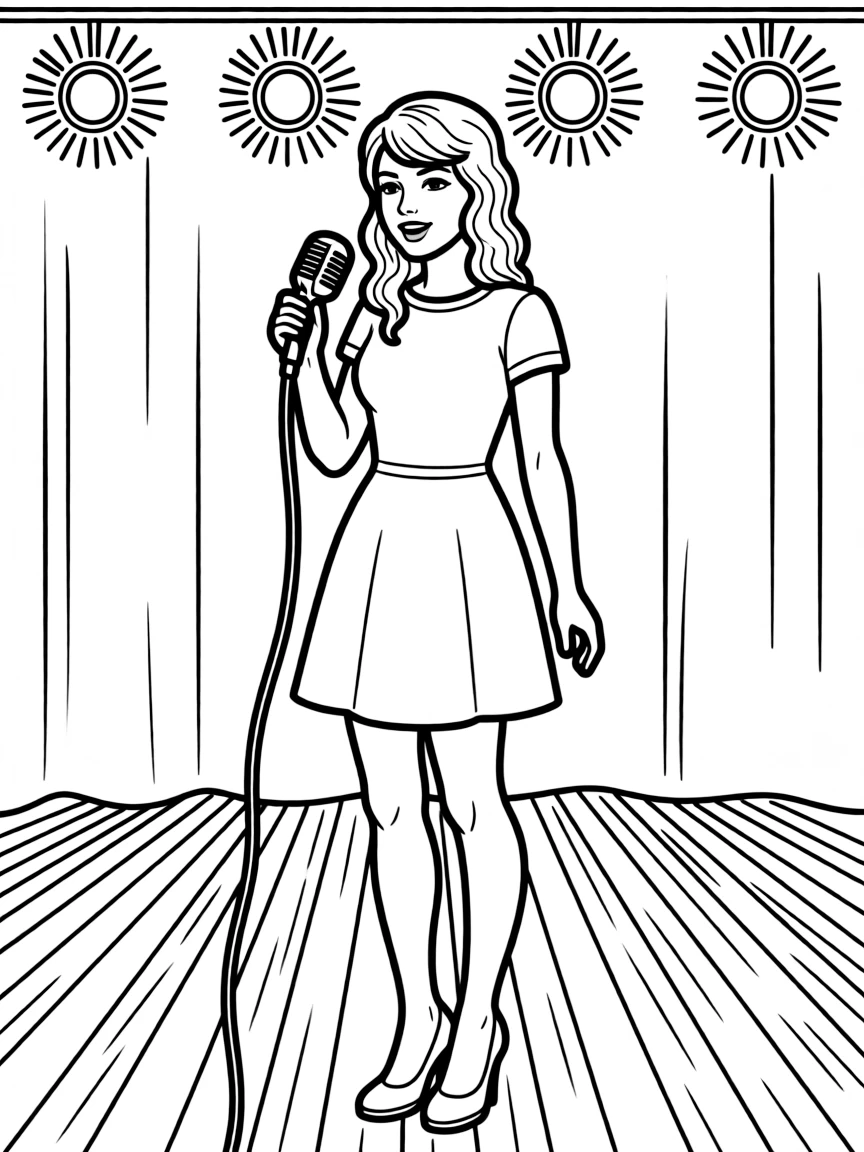 Taylor Swift on a stage with a microphone.