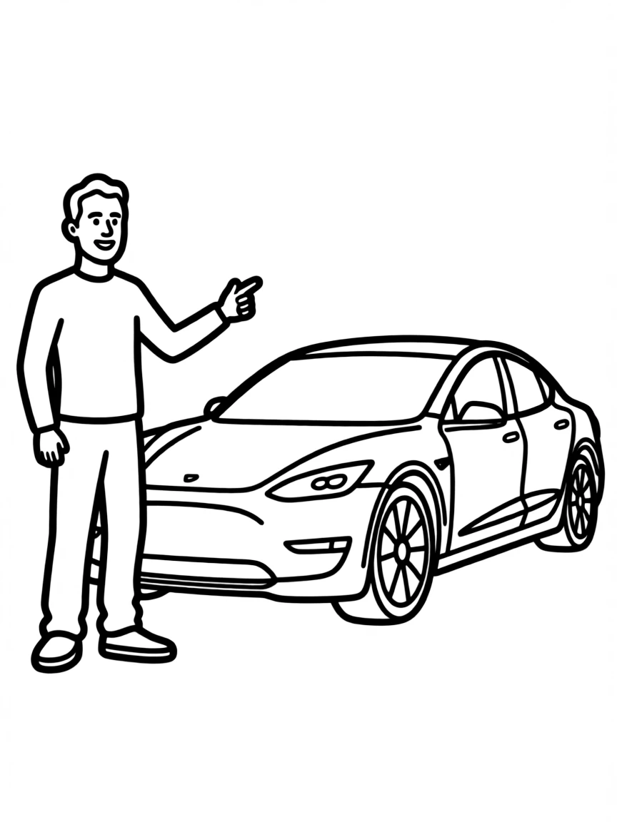Elon Musk pointing to a car.