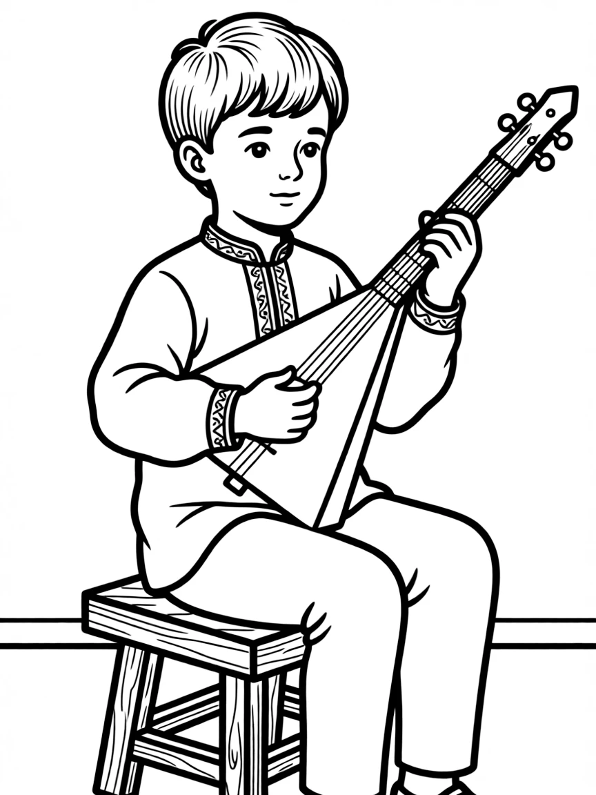 Russian boy playing balalaika