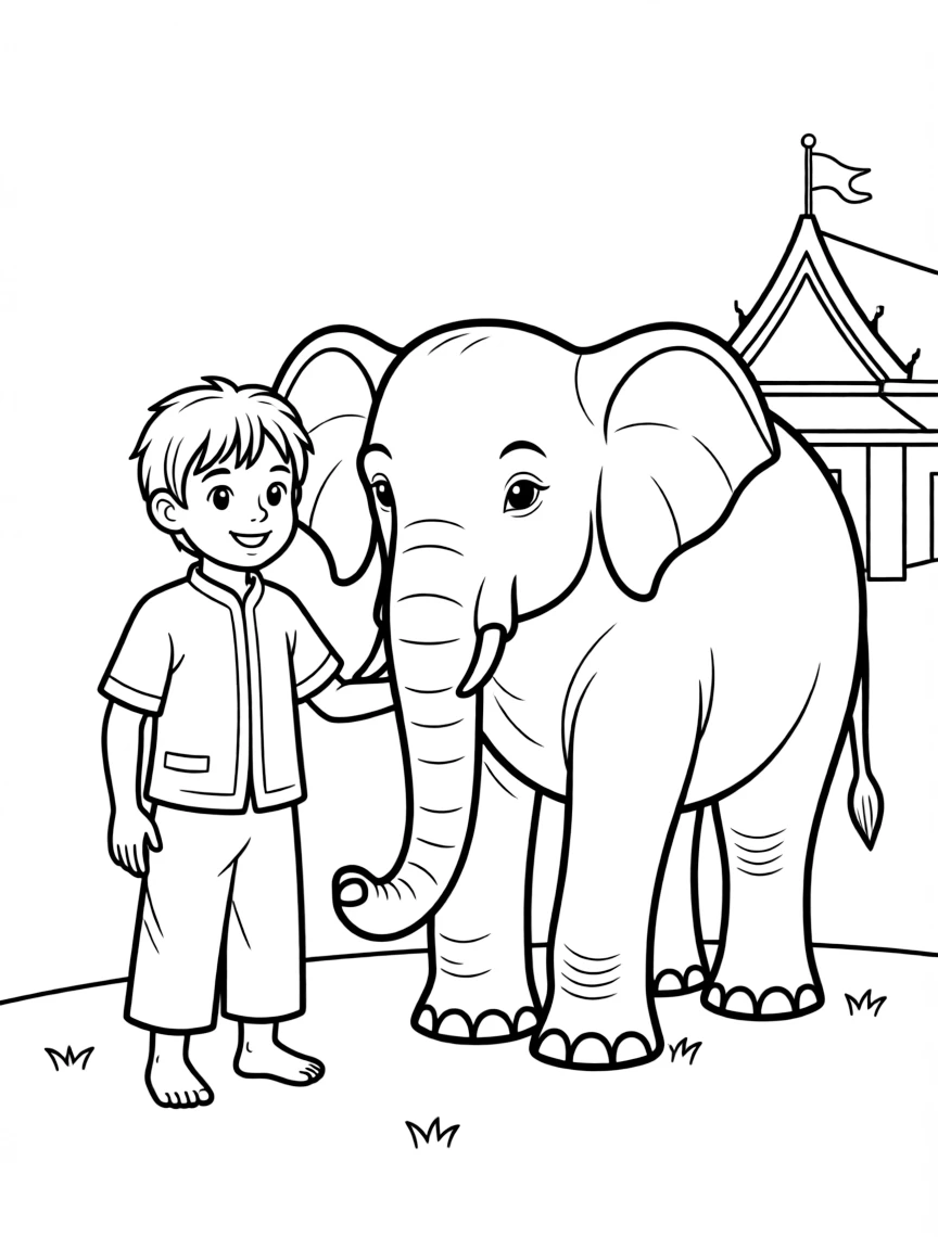 Thai boy with elephant
