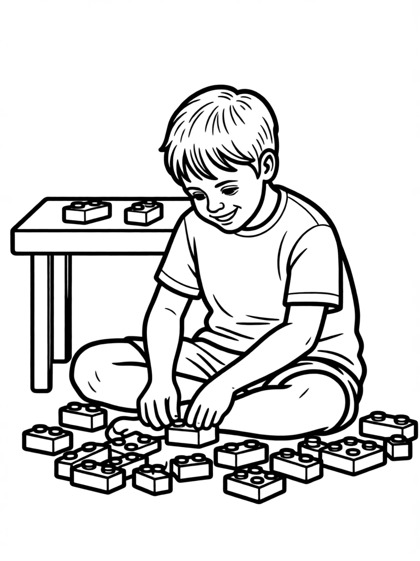 Danish boy building with LEGOs