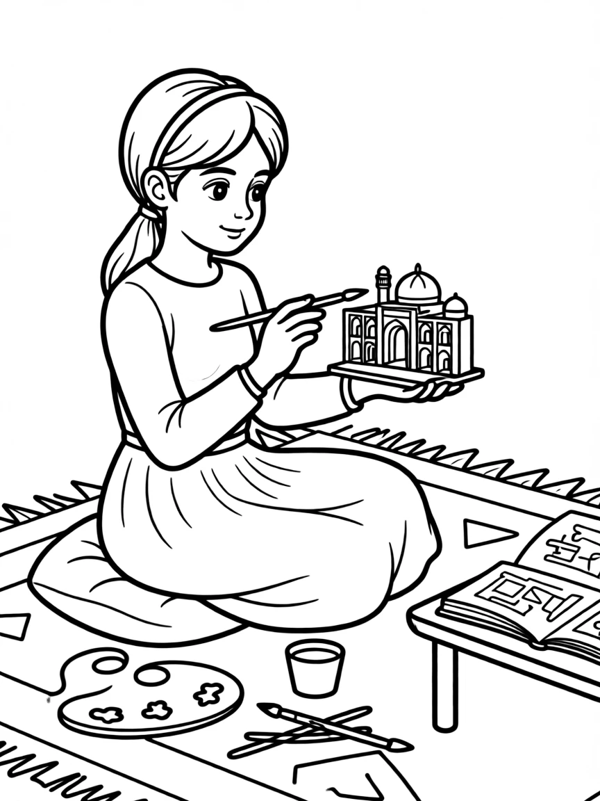Iranian girl painting a miniature