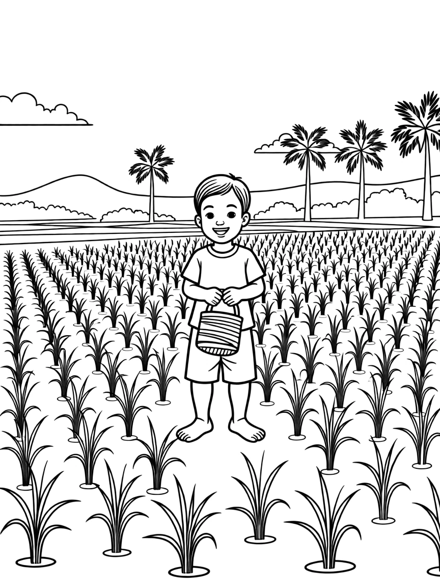 Sri Lankan child with a rice field