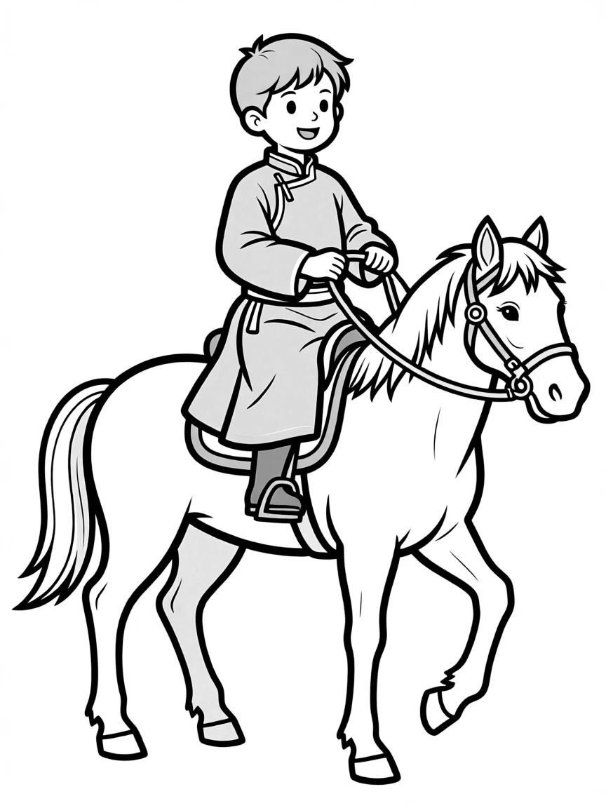 Mongolian child riding a horse