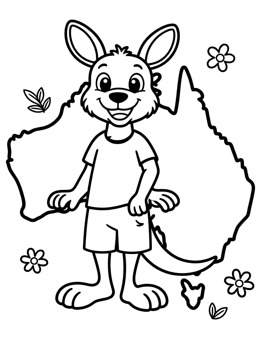 A smiling kangaroo and the shape of Australia.