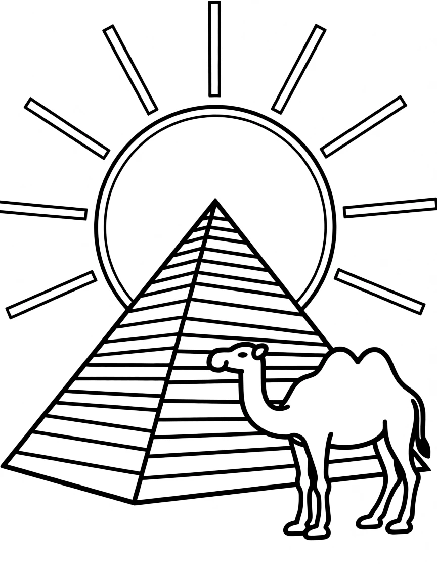 A pyramid and a camel under the sun for Egypt.