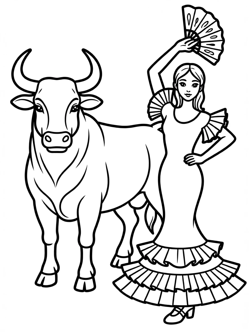 A bull and a flamenco dancer for Spain.