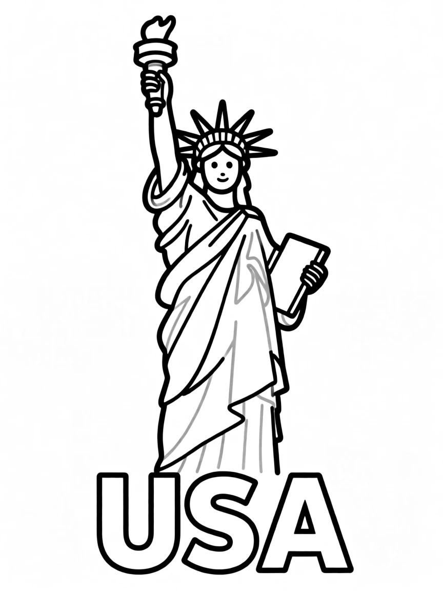 A Statue of Liberty drawing and the name USA.