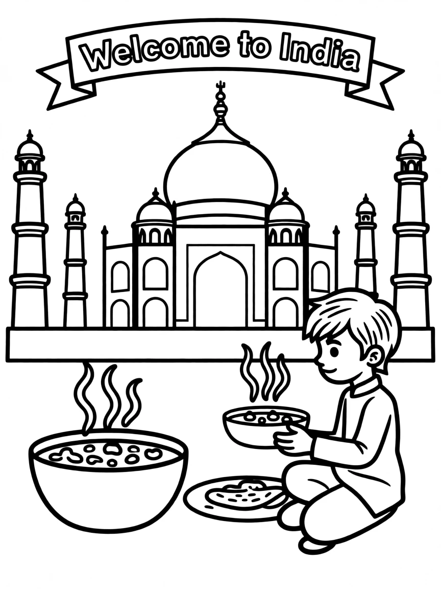 A curry dish and the Taj Mahal for India.