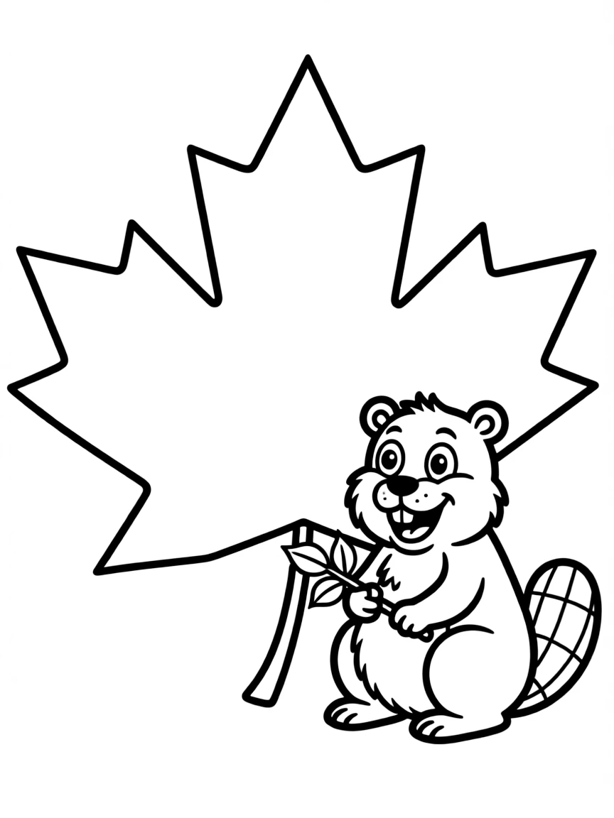 A maple leaf and a smiling beaver for Canada.