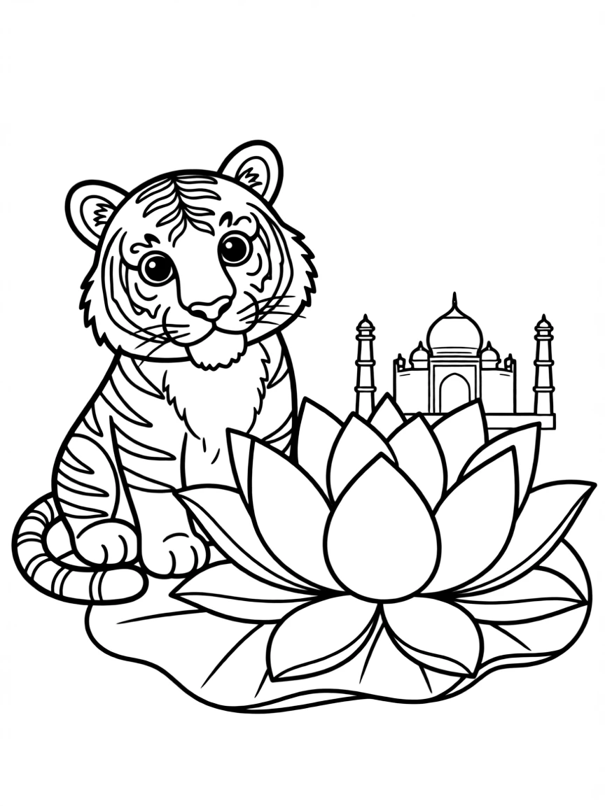 A friendly tiger and a lotus flower for India.