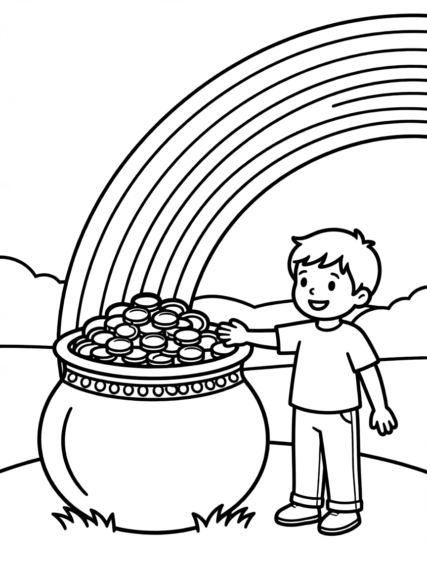 A child with a pot of gold and a rainbow for Ireland.