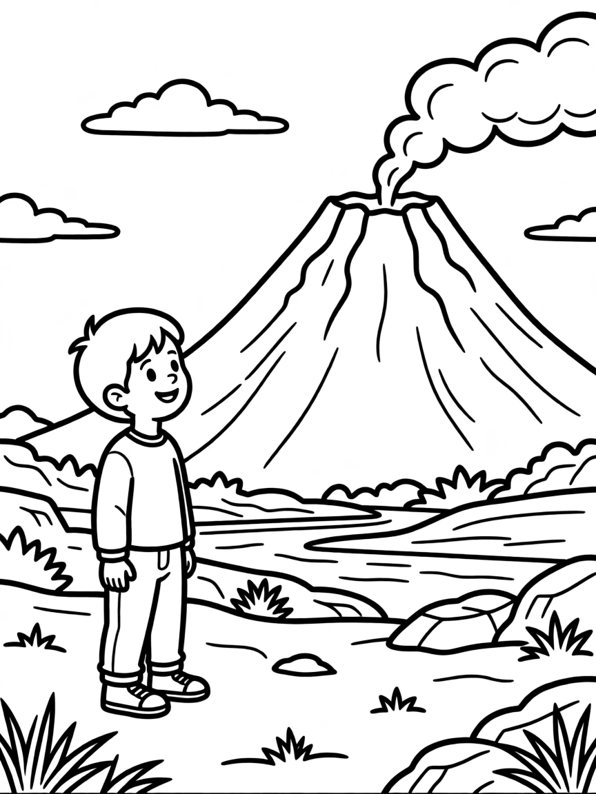 A smiling child near a volcano for Iceland.