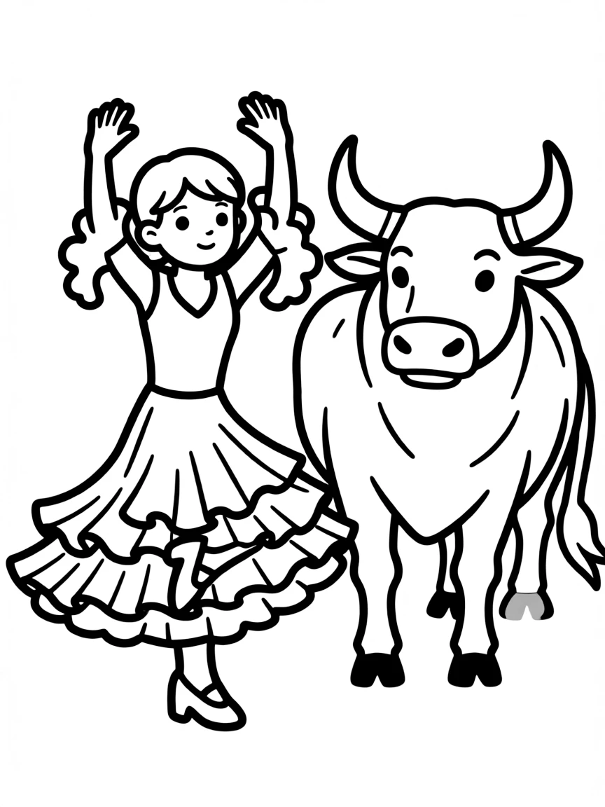 A child dancing flamenco and a bull for Spain.