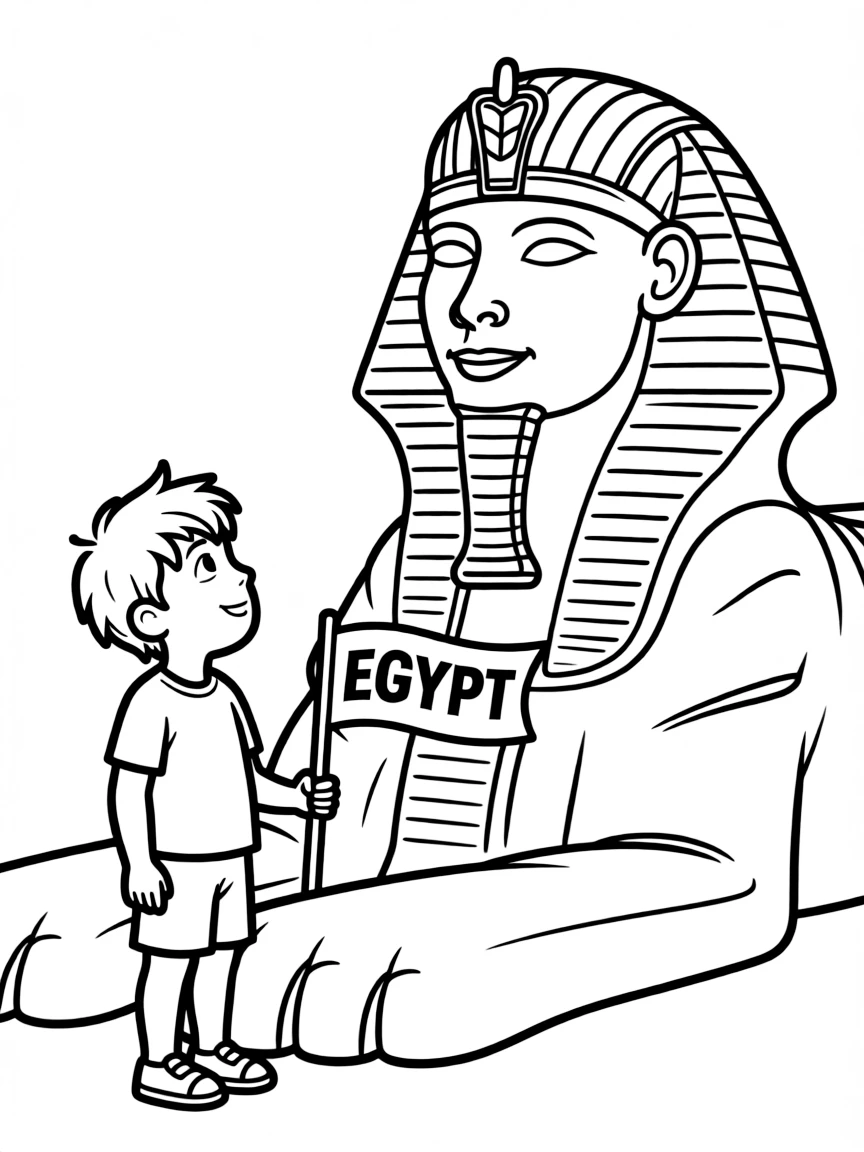 A child near a sphinx for Egypt.