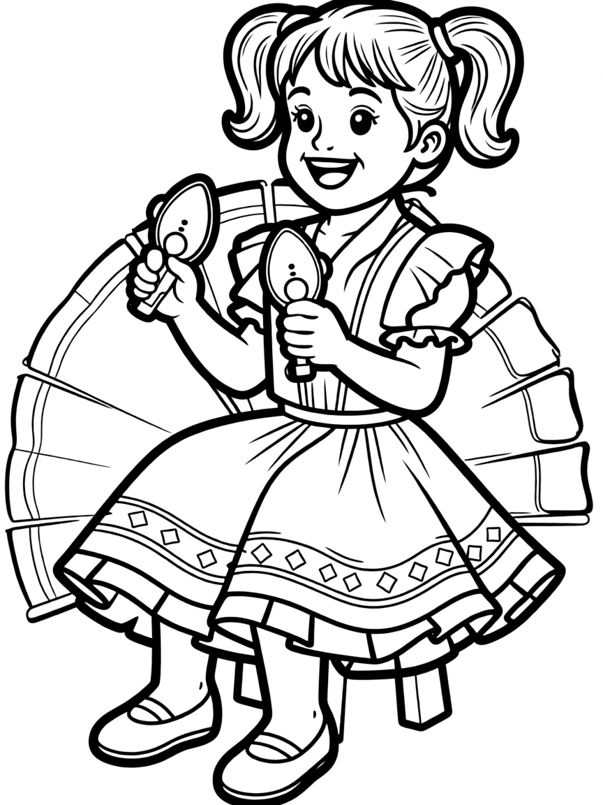 A happy child playing castanets for Spain.