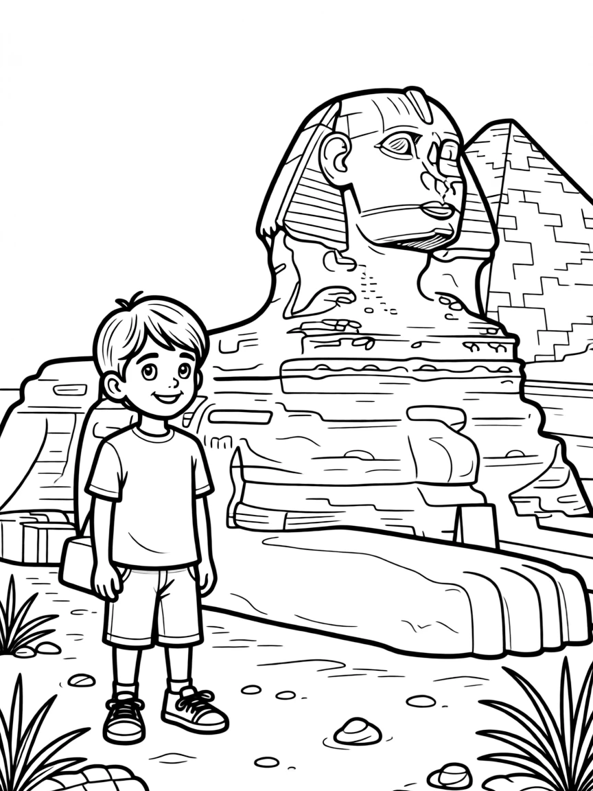 A child next to the Sphinx for Egypt.