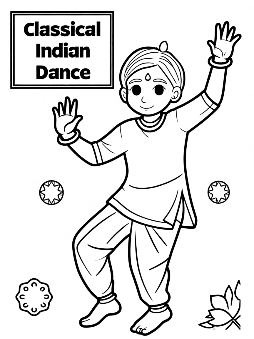 A happy child dancing a classical Indian dance for India.