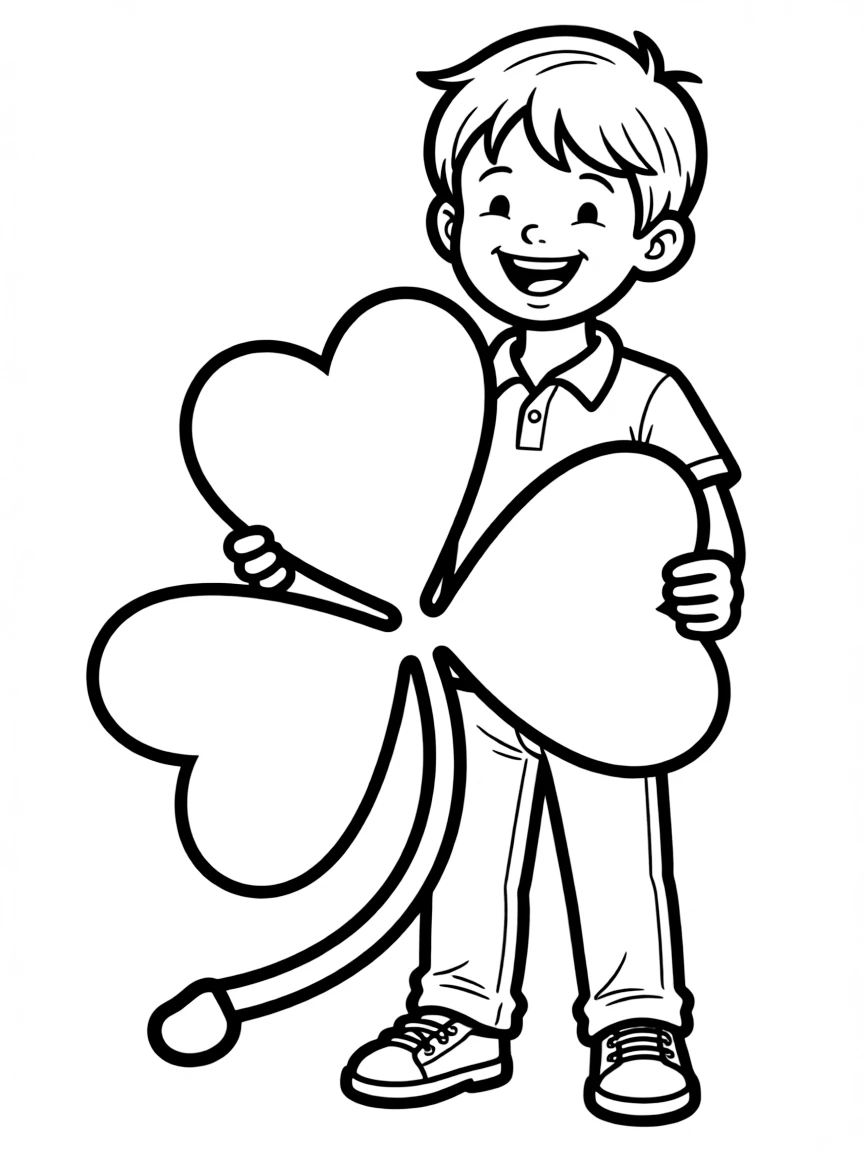 A cheerful child with a shamrock for Ireland.