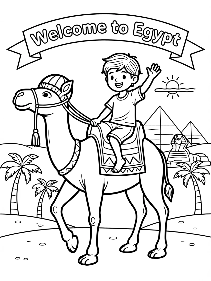 A child riding a camel for Egypt.